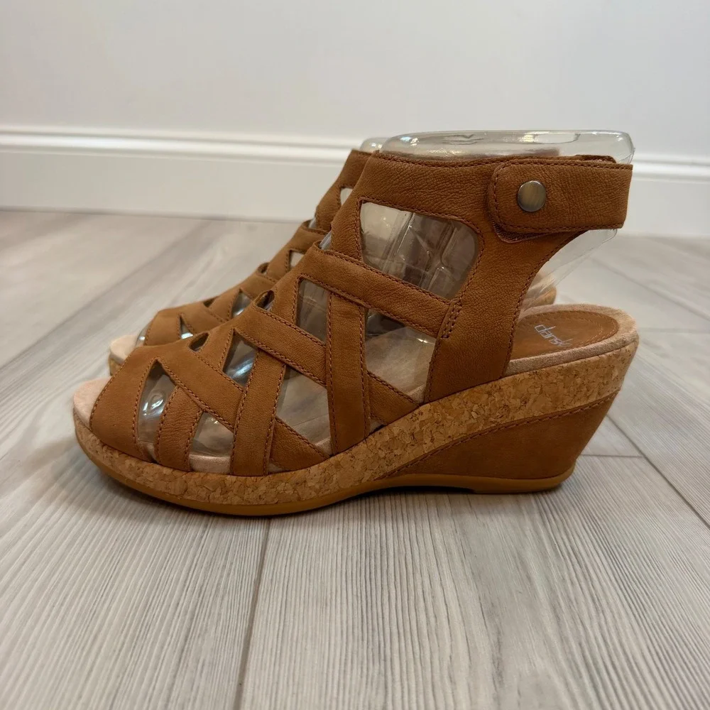 NEW Dansko Cecily Camel Milled Nubuck Leather Wedge Sandals 10 40 Brown